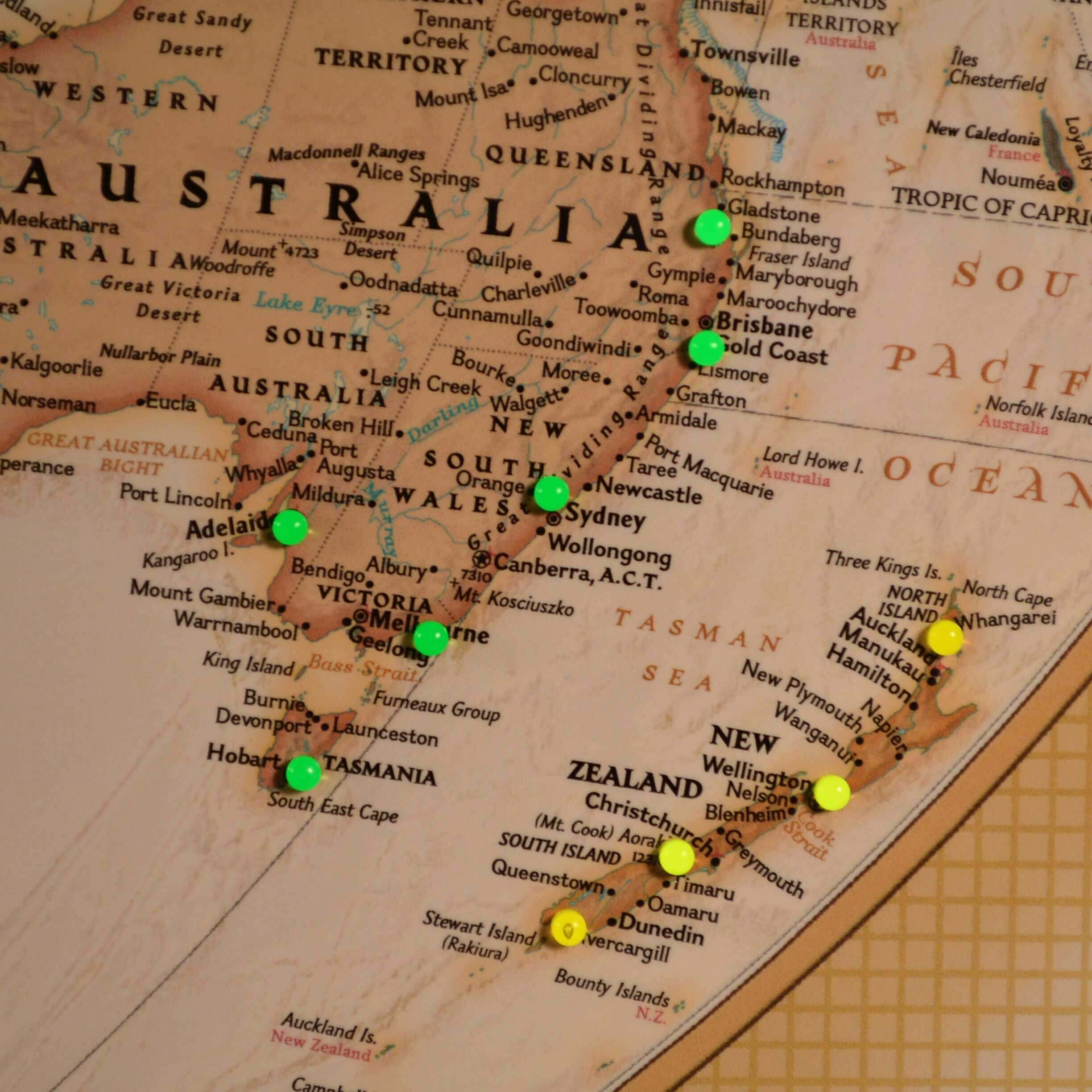 Close up picture of cruise taken to New Zealand and Australia  on the Executive World Explorer Map