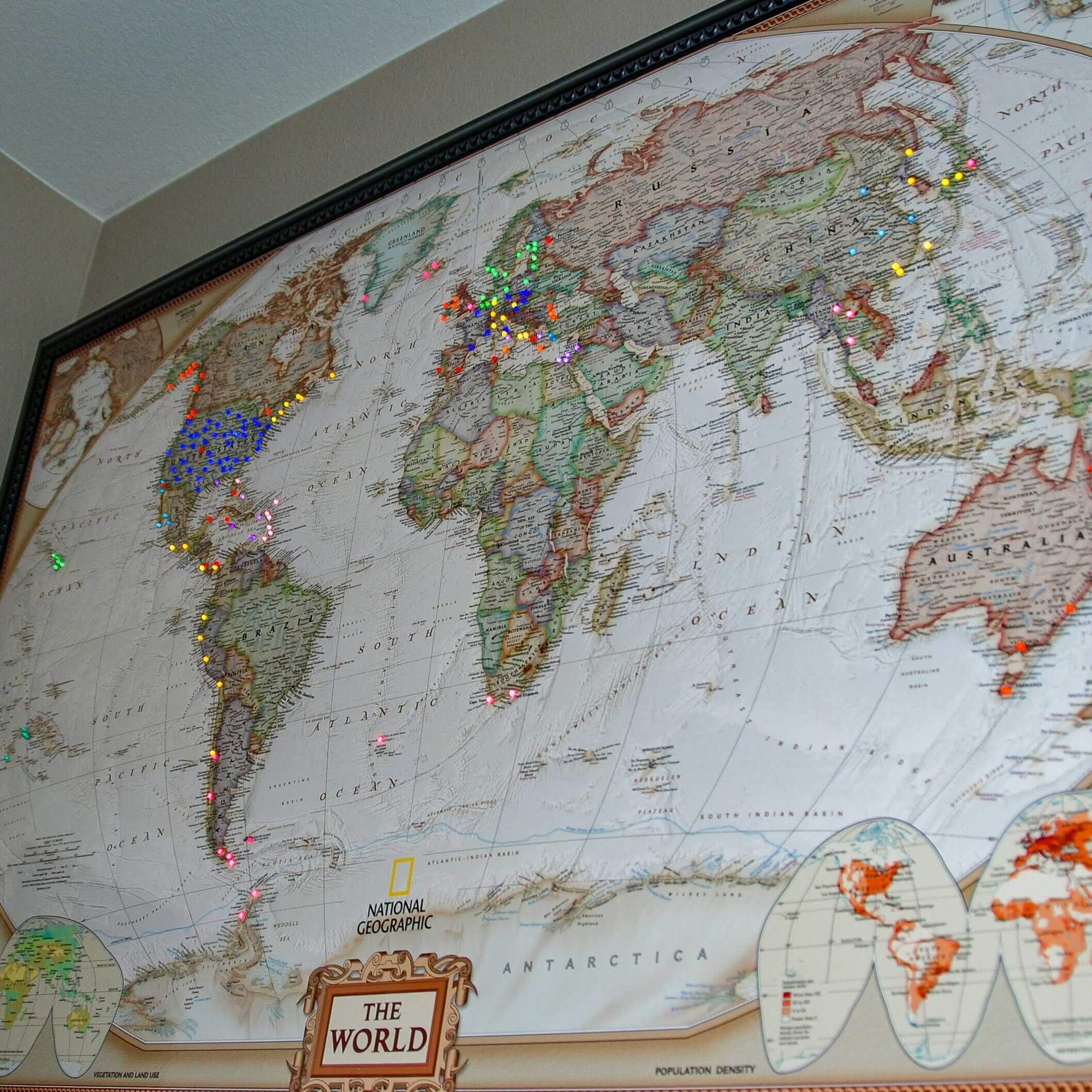 Executive World Map hanging on the wall  (picture taken in evening)